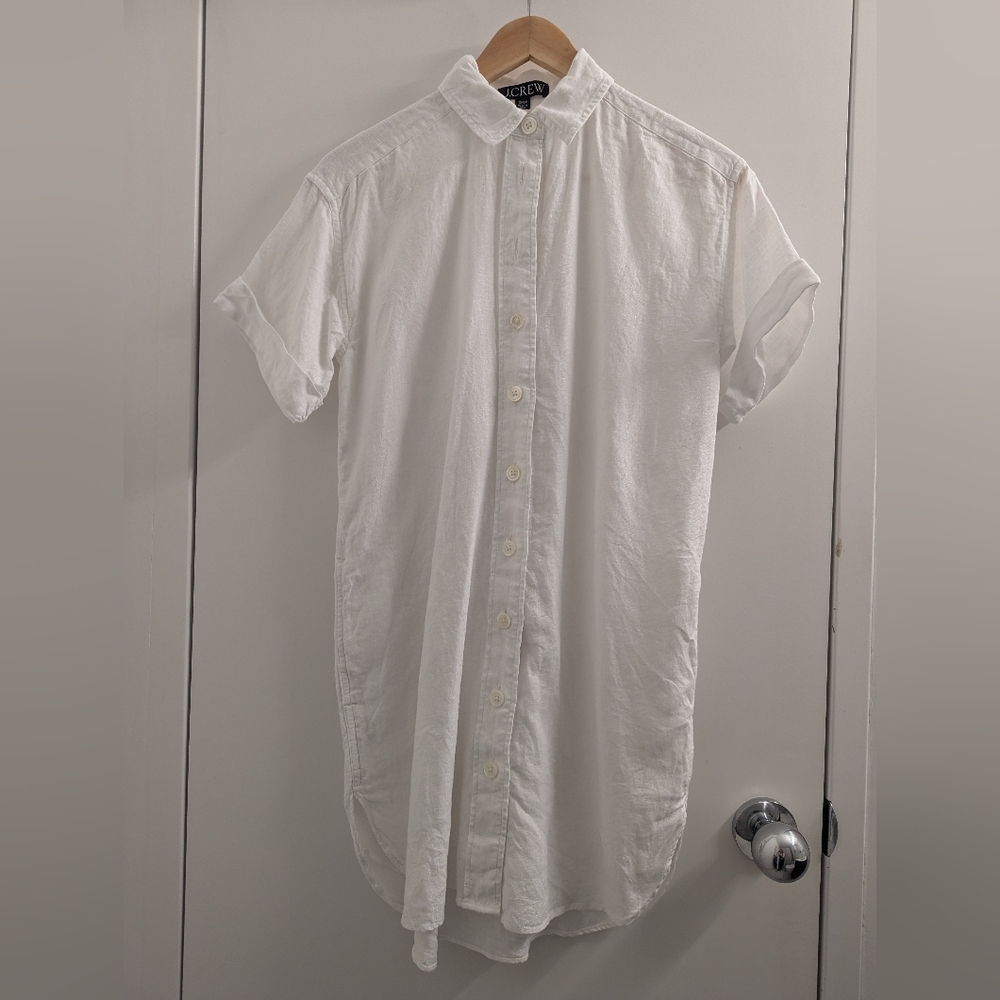 J. Crew Capitaine 100% Linen Shirtdress, Womens XXSP, White - Picture 5 of 8